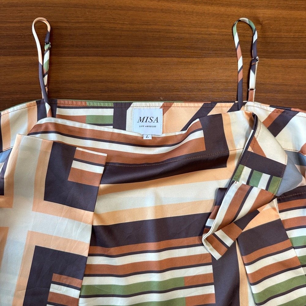 MISA Los Angeles Mayam Draped Geometric Mini Dress L Brown Green Festival Resort - Picture 10 of 12